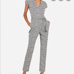 Express V Neck Tie Knot Black/White Print Jumpsuit